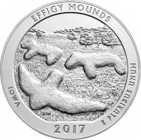 reverse of 1/4 Dollar - Effigy Mounds National Monument - Washington Quarter (2017) coin with KM# 653a from United States. Inscription: EFFIGY MOUNDS IOWA E PLURIBUS UNUM 2017