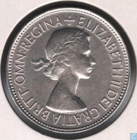 obverse of 1/2 Crown - Elizabeth II - With BRITT:OMN; 1'st Portrait (1953) coin with KM# 893 from United Kingdom. Inscription: + ELIZABETH II DEI GRATIA BRITT:OMN:REGINA