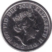 obverse of 5 Pence - Elizabeth II - 5'th Portrait (2015 - 2017) coin with KM# 1334 from United Kingdom. Inscription: ELIZABETH II ∙ DEI ∙ GRA ∙ REG ∙ FID ∙ DEF ∙ 2015 ∙ J.C