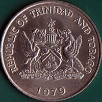 obverse of 1 Dollar - F.A.O. - Food for All (1979) coin with KM# 38 from Trinidad and Tobago. Inscription: REPUBLIC OF TRINIDAD AND TOBAGO TOGETHER WE ASPIRE TOGETHER WE ACHIEVE 1979