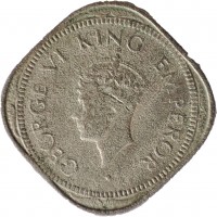 obverse of 2 Annas - George VI (1946 - 1947) coin with KM# 542 from India. Inscription: GEORGE VI KING EMPEROR