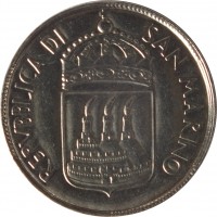 obverse of 100 Lire - The Dissemination of Culture (1973) coin with KM# 28 from San Marino. Inscription: REPVBBLICA DI SAN MARINO