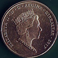 obverse of 1 Pound - Elizabeth II - 50th Anniversary of the Referendum of 1967 (2017) coin from Gibraltar. Inscription: ELIZABETH II · D · G · REGINA · GIBRALTAR · 2017 PM