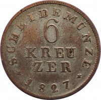 reverse of 6 Kreuzer - Ludwig I (1821 - 1828) coin with KM# 290 from German States. Inscription: * SCHEIDEMÜNZE * 6 KREU ZER 1827