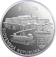 obverse of 500 Korún - Komárno Fortress (2007) coin with KM# 86 from Slovakia. Inscription: 500 Sk SLOVENSKÁ REPUBLIKA 2007