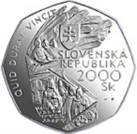 obverse of 2000 Korún - Bimillennium (2000) coin with KM# 51 from Slovakia. Inscription: QUID DURAT VINCIT SLOVENSKÁ REPUBLIKA 2000 Sk