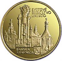 reverse of 5000 Korún - Banská Štiavnica UNESCO 1997 (1997) coin with KM# 36 from Slovakia. Inscription: SVETOVÉ KULTÚRNE DEDIČSTVO BANSKÁ ŠTIAVNICA