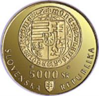 obverse of 5000 Korún - Minting of Thaler coins in Kremnica (1999) coin with KM# 54 from Slovakia. Inscription: 5000 Sk SLOVENSKÁ REPUBLIKA