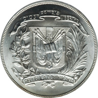 obverse of 1 Peso - 12th Central American and Caribbean Games (1974) coin with KM# 35 from Dominican Republic. Inscription: DIOS PATRIA LIBERTAD REPUBLICA DOMINICANA