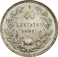 reverse of 40 Centavos (1907 - 1908) coin with KM# 163 from Chile. Inscription: So 40 CENTAVOS 1907