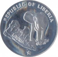 reverse of 5 Dollars (1973 - 1978) coin with KM# 29 from Liberia. Inscription: REPUBLIC OF LIBERIA LIBERIA