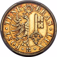 obverse of 10 Francs (1848) coin with KM# 139 from Swiss cantons. Inscription: · POST · TENE- -BRAS · LUX · IHS