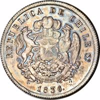 obverse of 8 Escudos (1836) coin with KM# Pn6 from Chile.