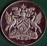 obverse of 50 Cents - Elizabeth II - 10th Anniversary of Independence (1972) coin with KM# 13 from Trinidad and Tobago. Inscription: TOGETHER WE ASPIRE TOGETHER WE ACHIEVE FM