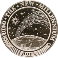 reverse of 10 Dollars - The New Millennium (2000) coin with KM# 38 from Kiribati. Inscription: 2000 * THE * NEW * MILLENNIUM HOPE