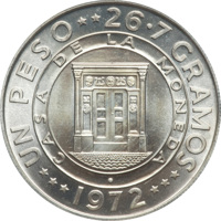 reverse of 1 Peso - 25th Anniversary of the Central Bank (1972) coin with KM# 34 from Dominican Republic.