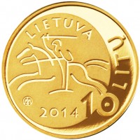 obverse of 10 Litų - Lithuanian science: Baltistics (2014) coin with KM# 201 from Lithuania. Inscription: LIETUVA 2014 10 LITŲ