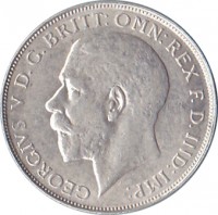 obverse of 1 Florin - George V (1920 - 1926) coin with KM# 817a from United Kingdom. Inscription: GEORGIVS.V D.G.BRITT:OMN:REX F.D.IND:IMP: B.M.