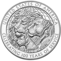 reverse of 1 Dollar - Lions Club International Centennial (2017) coin with KM# 658 from United States. Inscription: UNITED STATES OF AMERICA $1 E PLURIBUS UNUM CELEBRATING 100 YEARS OF SERVICE