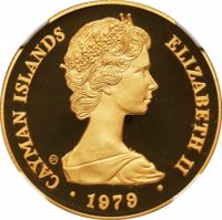 obverse of 50 Dollars - Elizabeth II - House of Hanover (1979) coin from Cayman Islands. Inscription: CAYMAN ISLANDS ELIZABETH II · 1979 ·