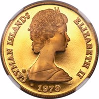 obverse of 50 Dollars - Elizabeth II - Plantagenet Kings II (1979) coin from Cayman Islands. Inscription: CAYMAN ISLANDS ELIZABETH II · 1979 ·