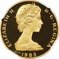 obverse of 100 Crowns - Elizabeth II - Decade for Women (1985) coin with KM# 62 from Turks and Caicos Islands. Inscription: ELIZABETH II D · G · REGINA 1985