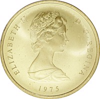 obverse of 100 Crowns - Elizabeth II - Age of Exploration (1975) coin with KM# 11 from Turks and Caicos Islands. Inscription: ELIZABETH II D · G · REGINA 1975