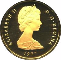 obverse of 100 Crowns - Elizabeth II - George III (1977) coin with KM# 22 from Turks and Caicos Islands. Inscription: ELIZABETH II D · G · REGINA 1977