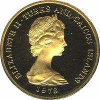 obverse of 100 Crowns - Elizabeth II - XI Commonwealth Games (1978) coin with KM# 44 from Turks and Caicos Islands. Inscription: ELIZABETH II · TURKS AND CAICOS ISLANDS 1978