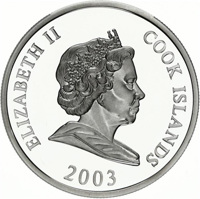 obverse of 2 Dollars - Elizabeth II - 40th Death Anniversary of John F. Kennedy (2003) coin with KM# 1139 from Cook Islands. Inscription: ELIZABETH II COOK ISLANDS 2003