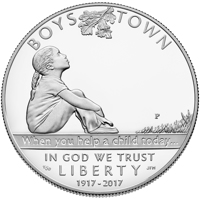 obverse of 1 Dollar - Boys Town Centennial (2017) coin with KM# 660 from United States. Inscription: BOYS TOWN P When you help a child today… IN GOD WE TRUST LIBERTY 1917-2017