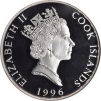 obverse of 25 Dollars - Elizabeth II - Yellowstone National Park (1996) coin with KM# 290 from Cook Islands. Inscription: ELIZABETH II COOK ISLANDS 1996