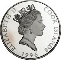 obverse of 25 Dollars - Elizabeth II - Olympic National Park (1996) coin with KM# 289 from Cook Islands. Inscription: ELIZABETH II COOK ISLANDS 1996