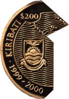 obverse of 200 Dollars - People and Monuments (2000) coin with KM# 32 from Kiribati. Inscription: $200 KIRIBATI · 1999 - 2000