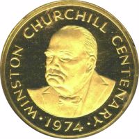 reverse of 100 Crowns - Elizabeth II - Centenary of the birth of Churchill (1974) coin with KM# 4 from Turks and Caicos Islands. Inscription: WINSTON CHURCHILL CENTENARY · 1974 ·