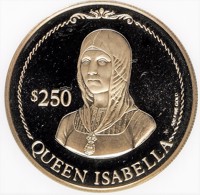 reverse of 250 Dollars - Elizabeth II - Quincentennial - Discovery of America (1991) coin with KM# 120 from British Virgin Islands. Inscription: $250 QUEEN ISABELLA