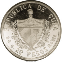 obverse of 20 Pesos - Lenin (1977) coin with KM# 41 from Cuba. Inscription: REPUBLICA DE CUBA * 26 G. - 20 PESOS - AG. 0.925 *