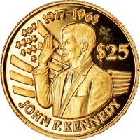 reverse of 25 Dollars - Elizabeth II - Death of John F. Kennedy (1994) coin with KM# 79 from Niue. Inscription: 1917-1963 $25 JOHN F. KENNEDY