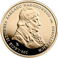 reverse of 100 Złotych - 200th Anniversary of the Ossoliński National Institute (2017) coin with Y# 999 from Poland. Inscription: 200-LECIE ISTNIENIA ZAKŁADU NARODOWEGO im. OSSOLIŃSKICH R