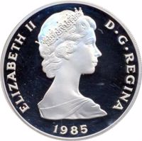 obverse of 10 Crowns - Elizabeth II - Decade for Women (1985) coin with KM# 63 from Turks and Caicos Islands. Inscription: ELIZABETH II D · G · REGINA 1985