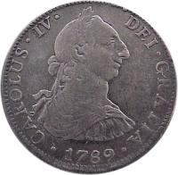 obverse of 4 Reales - Carlos IV (1789 - 1790) coin with KM# 98 from Mexico. Inscription: DEI * GRATIA * CAROLUS * IV