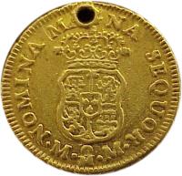 reverse of 1 Escudo - Fernando VI (1757 - 1759) coin with KM# A116 from Mexico. Inscription: NOMINA MAGNA SEQUOR M * Mo * M