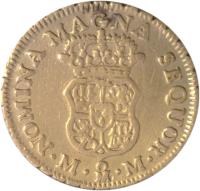 reverse of 1 Escudo - Carlos III (1760 - 1761) coin with KM# 116 from Mexico. Inscription: NOMINA MAGNA SEQUOR M * Mo * M