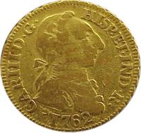 obverse of 1 Escudo - Carlos III (1762 - 1771) coin with KM# 117 from Mexico. Inscription: HISP * ET IND * R CAR * III * D * G