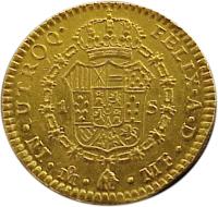 reverse of 1 Escudo - Carlos III (1772 - 1784) coin with KM# 118 from Mexico. Inscription: IN UTRUQ FELIX * A * D 1 S