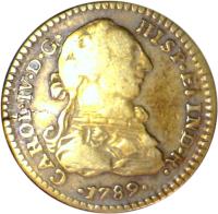 obverse of 1 Escudo - Carlos IV (1789 - 1790) coin with KM# 119 from Mexico. Inscription: HISP * ET IND * R CAROL * IV * D * G *