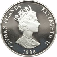 obverse of 5 Dollars - Elizabeth II - 1988 Summer Olympics, Seoul (1988) coin with KM# 94 from Cayman Islands. Inscription: CAYMAN ISLANDS ELIZABETH II 1988