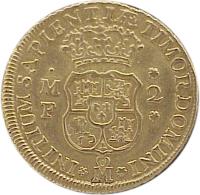 reverse of 2 Escudos - Fernando VI (1747) coin with KM# 125 from Mexico. Inscription: INITIUM SAPIENTIAE TIMOR DOMINI