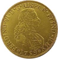 obverse of 4 Escudos - Fernando VI (1759) coin with KM# 139 from Mexico. Inscription: FERDND VI D G ...