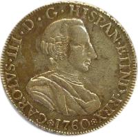 obverse of 4 Escudos - Carlos III (1760 - 1761) coin with KM# 140 from Mexico. Inscription: CAROLVS III D G ...